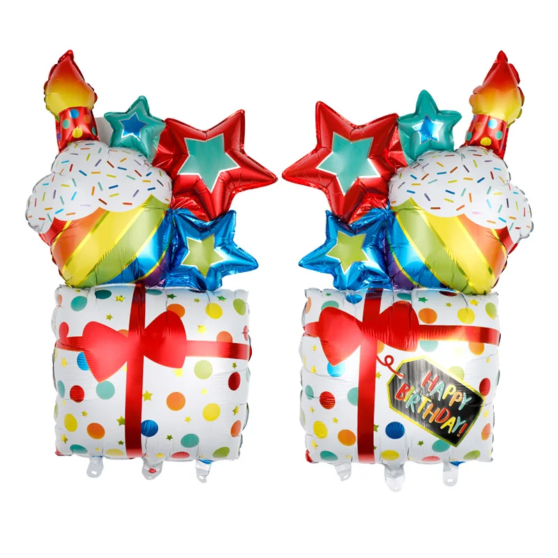 102*62cm Double Side Cake Gift Box Cartoon Foil Balloon Children Happy Birthday Scene Decoration Balloon Supplies