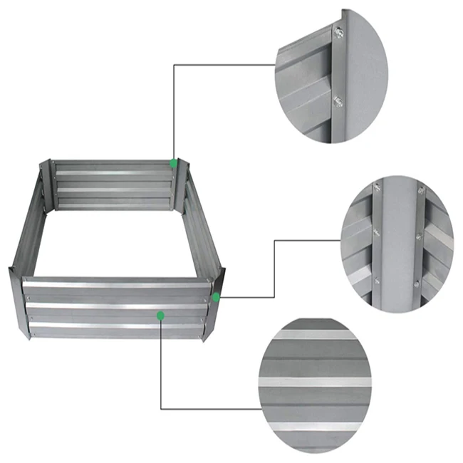 Galvanized Flower Planter Floor Stand Colorful Metal Outdoor Vegetable Growing Tray Big Size Garden Raised Planting Bed