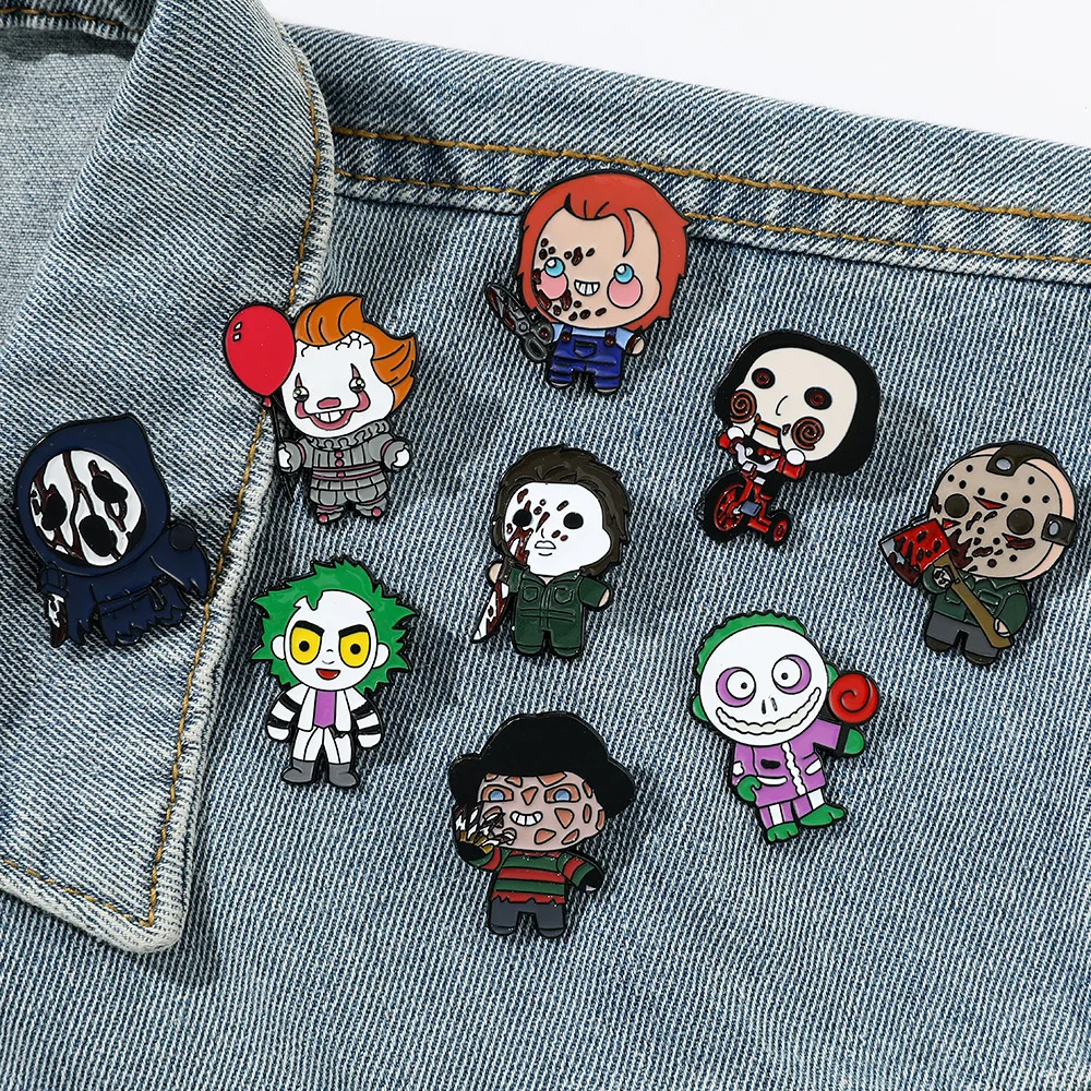 17 New Style Scared Black Style Hallowm Metal Pins Wholesale Cartoon Alloy Enamel Skeleton pumpkin Brooch for Clothing