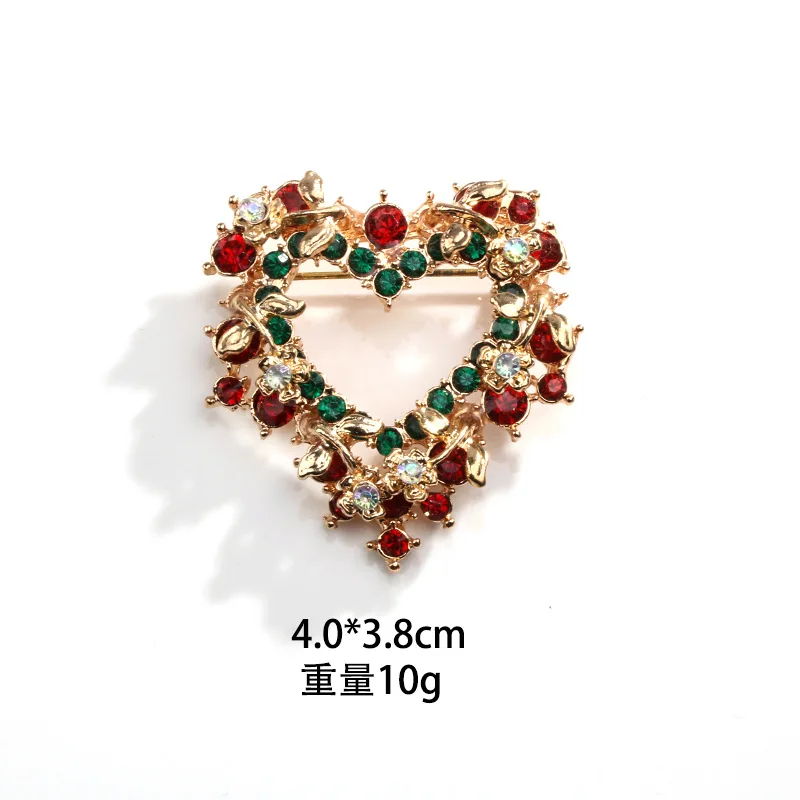 Hot Sale  Heart Shape brooches pins Red rhinestone Christmas brooch pins for wedding centerpieces/Christmas Decor