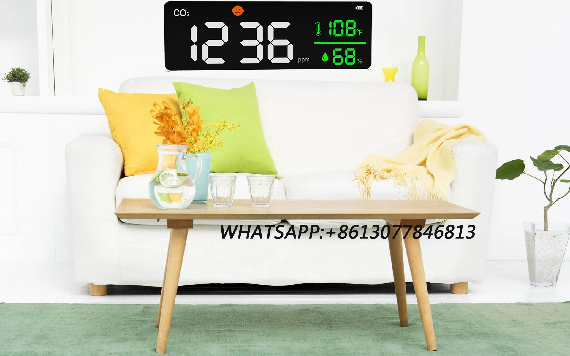 White Carbon Dioxide Detector Temperature and Humidity Monitor LED Screen Display Rechargeable Air Quality Monitor