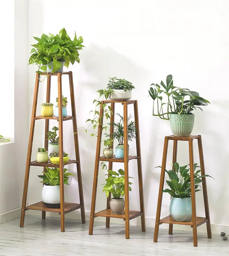 Лидер продаж, комнатная бамбуковая подставка для растений, 3 яруса, подставка для горшка для растений, бамбуковая подставка для цветов