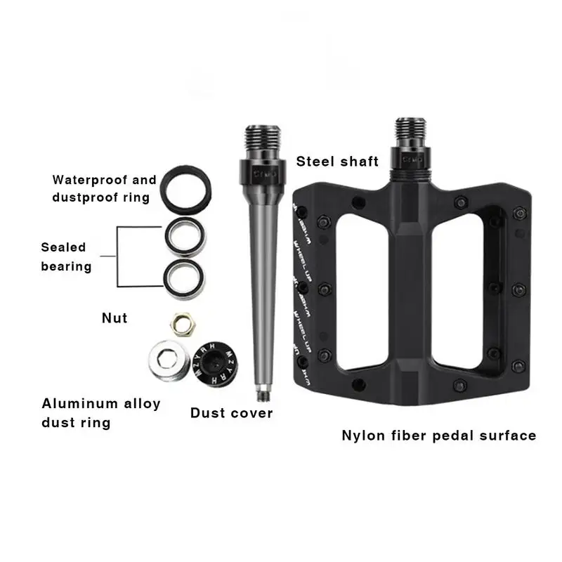 
WHEEL UP MTB Mountain Bike Pedal High Quality Nylon Fiber Closed 2 Bearing Non-slip Bicycle Pedals Fixed Gear Bike Pedal 