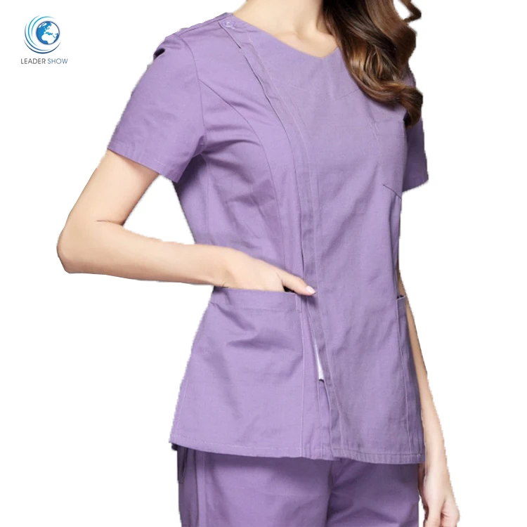 
OEM Factory Ladies New Style Fashionable V-neck Button Closure Nurse Hospital Uniform Women 