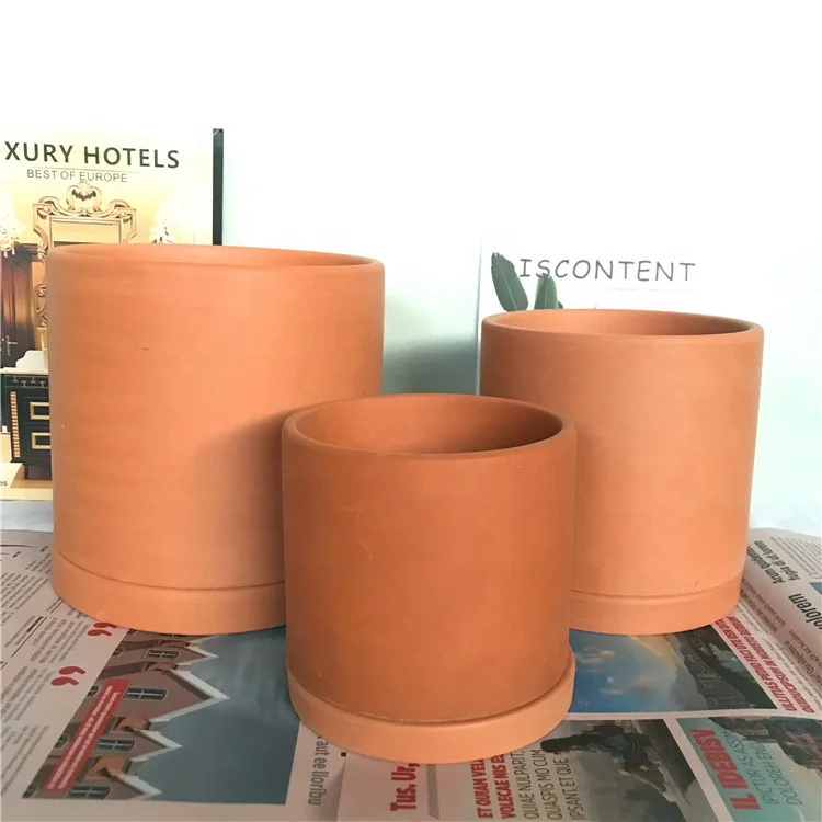 Nordic modern wind simple straight tube terracotta flowerpot breathable meat planting pot terracotta burn flowerpot