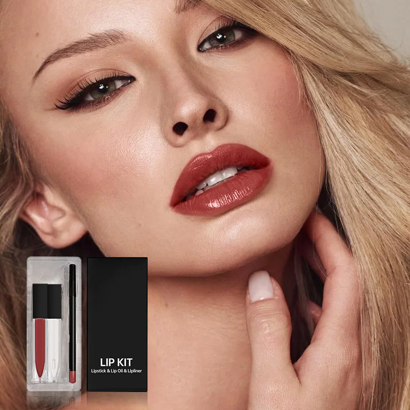 Private Label Long Lasting Wholesale Waterproof Custom Glossy Lip Liner Lipstick Makeup Cosmetics Lip Kit