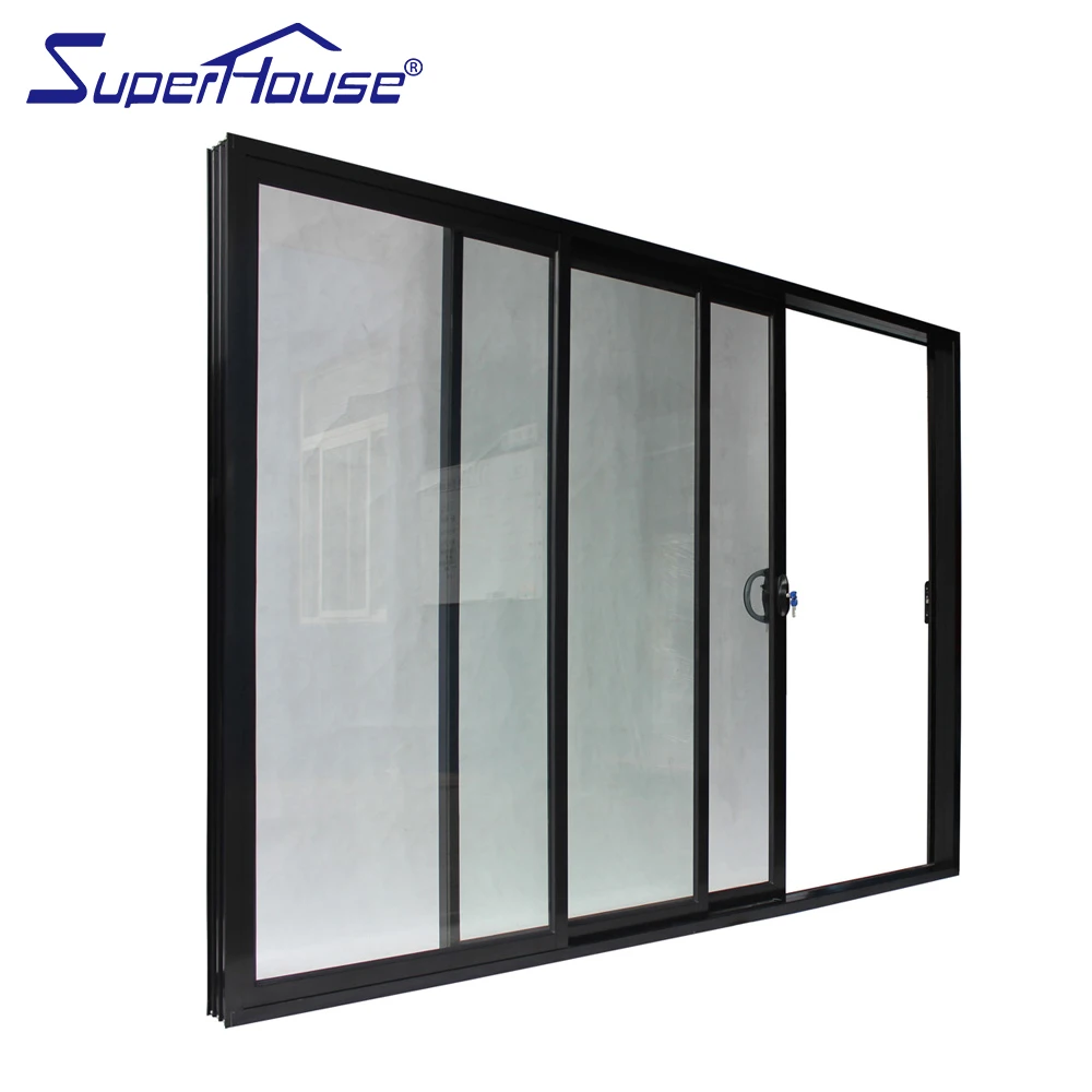 superhouse Slim Frame Black Waterproof Double Glass 8 Foot Aluminium Patio Sliding Doors with cheap price
