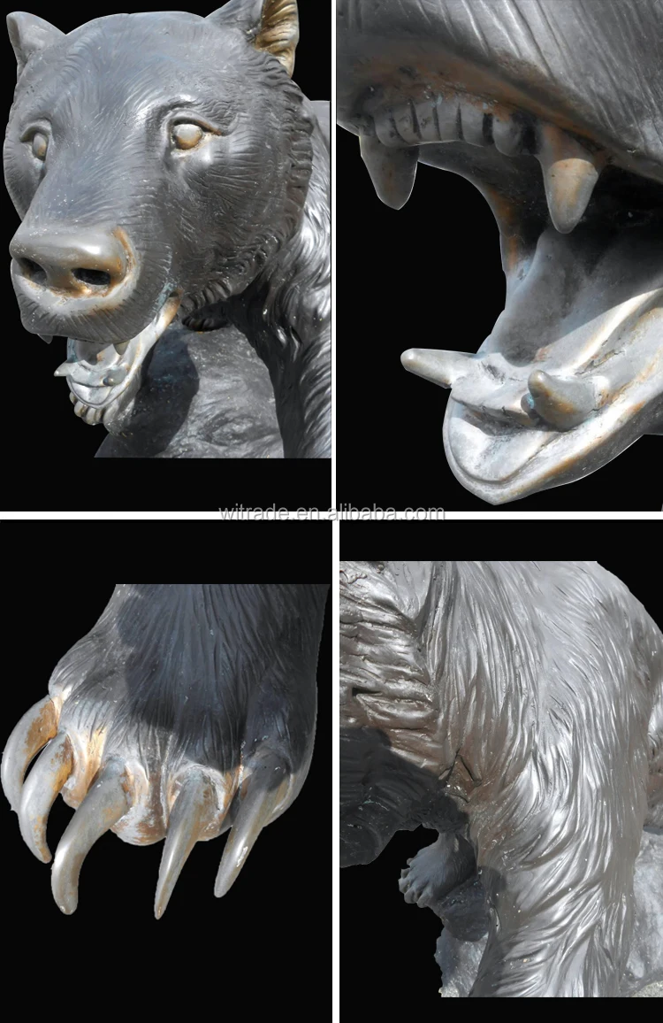 Hand Made Large Metal Animal Sculpture Life Size Copper Brass Bronze Bear Statues For Garden