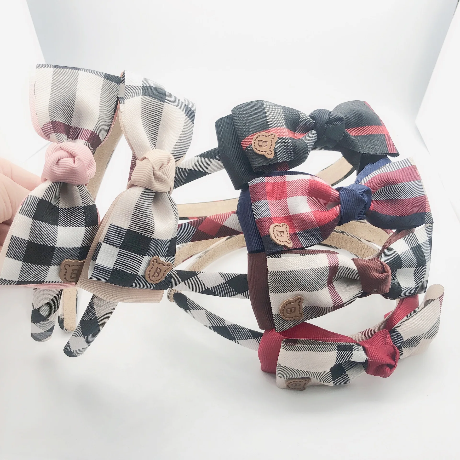 Korean Classic Plaid Grid Checker Fabric Double Layered Bow Headband Girls cute Lovely school student Hairband hair accessory