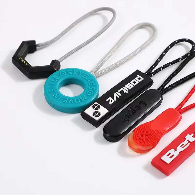 Factory Direct custom logo Soft plastic rope zipper slider pull/plastic zipper pull
