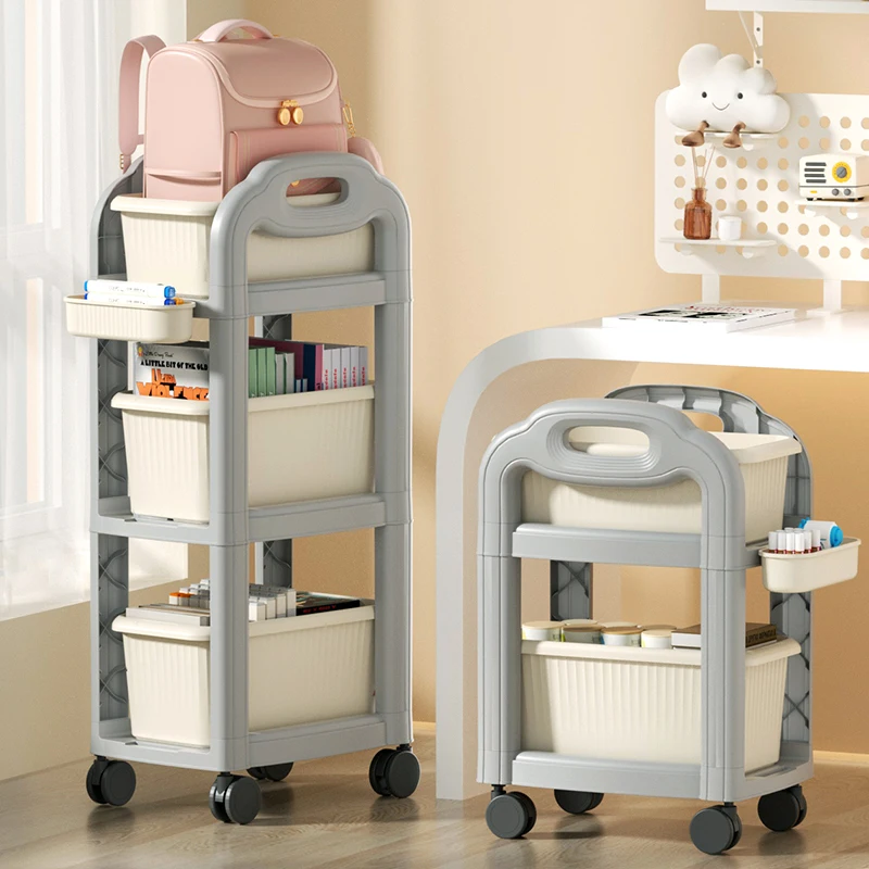 Modern 2 tiers trolley bag storage rack Book storage rack Home living room school bag removable table with roller rack