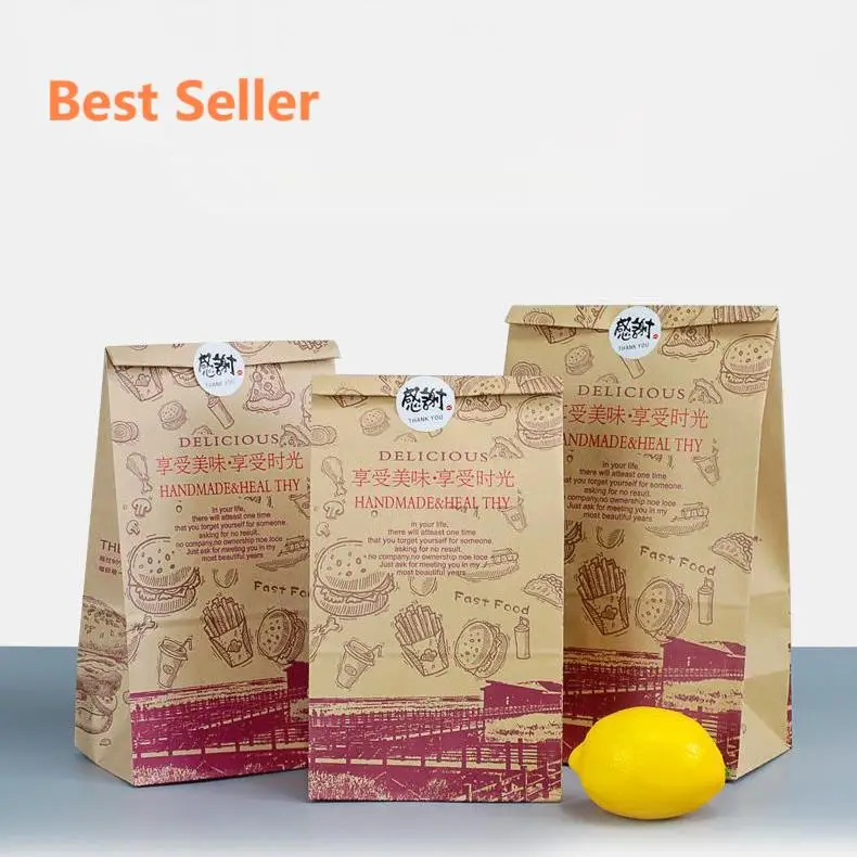 Greaseproof mini bread toast popcorn paper bag custom printed paper bags wholesale cowhide SOS paper bag with your own logo