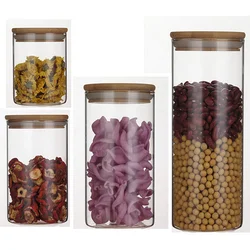 factory sale straight side 350 500ml borosilicate dry flower glass tube tea jar for food storage container with beech wood cap