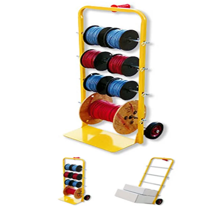 yellow wire spool caddy, wire reel cart