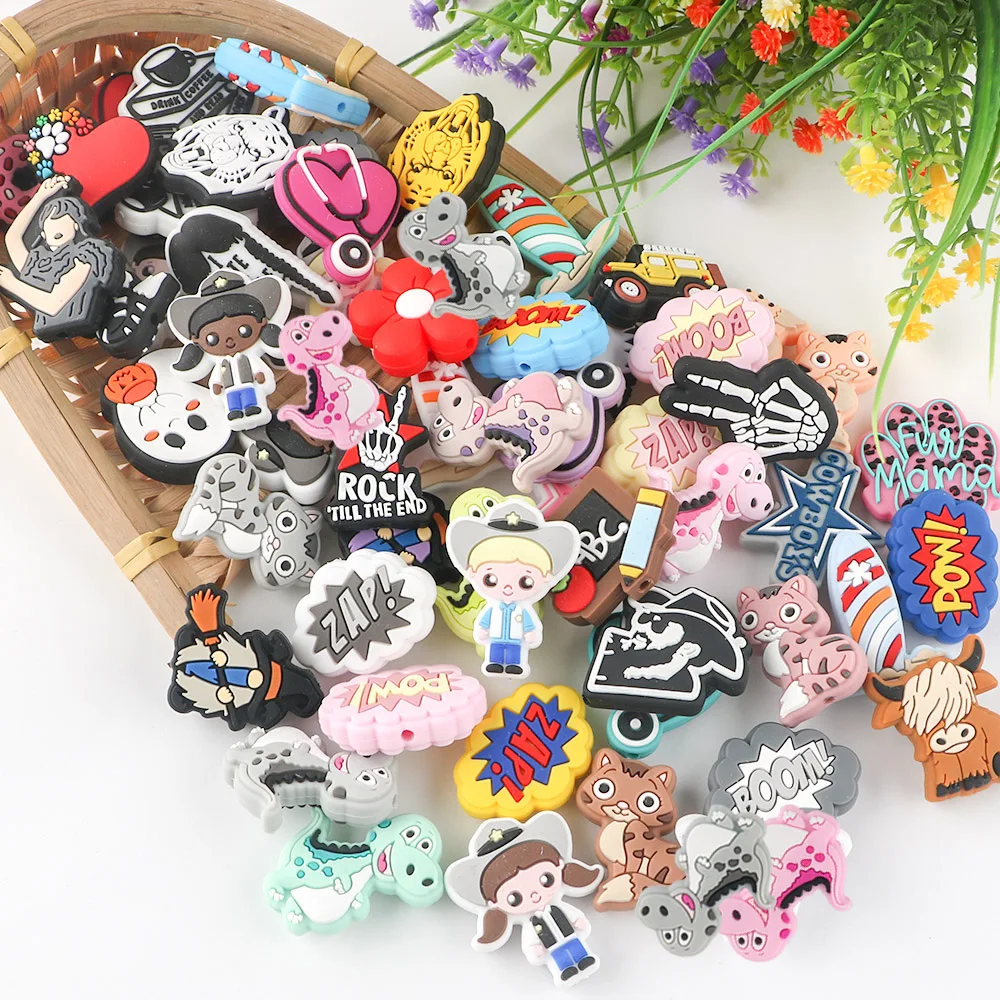 Custom Animal Cartoon Shape Focal Silicone Beads Food Grade Bpa Free For Pacifier Chain Jewelry Bracelets Pen Making Baby Toys