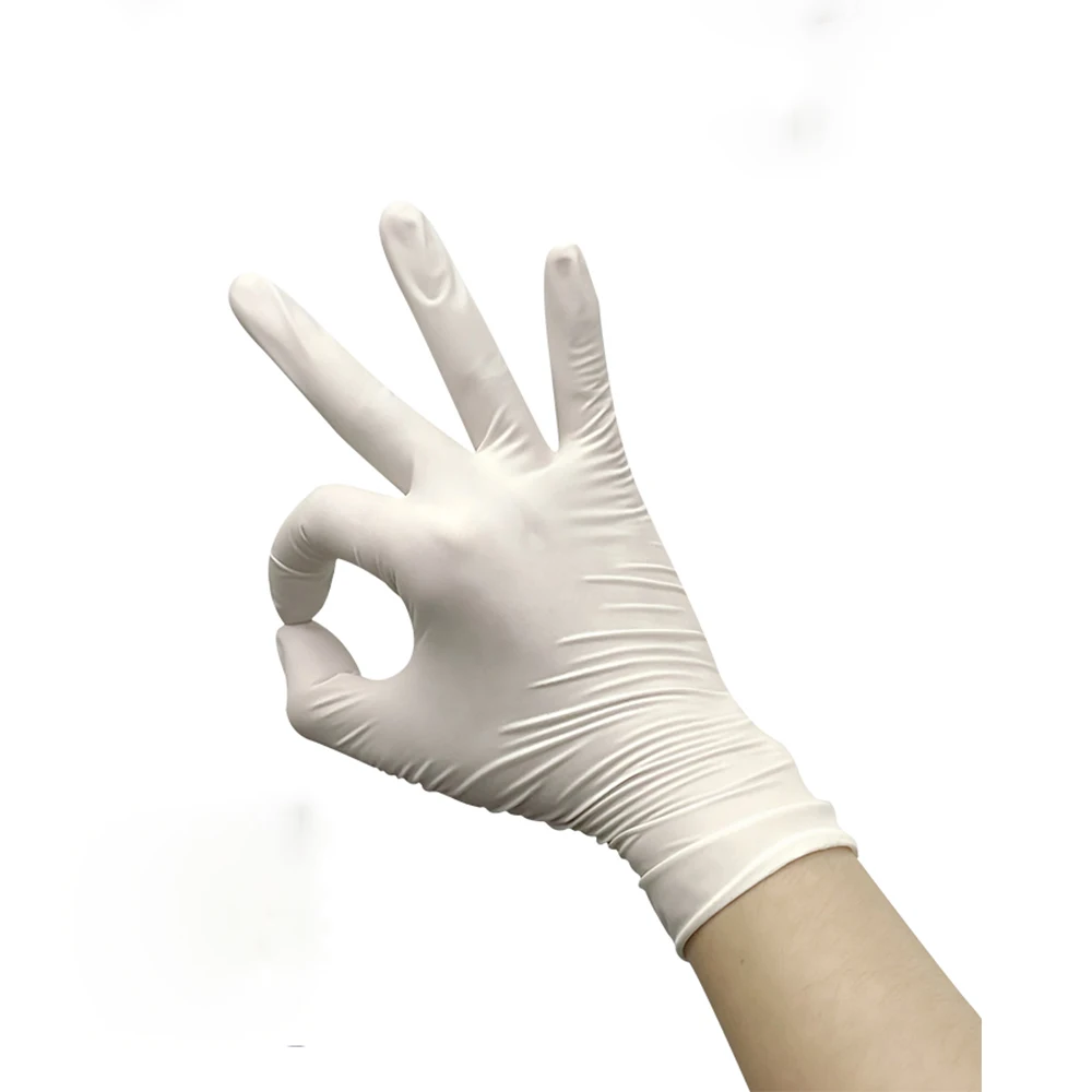 100 Count Disposable Latex Guantes Food Contact Grade with Fully Textured White Powder-Free Non-Sterile Heavy Duty Exam Guantes