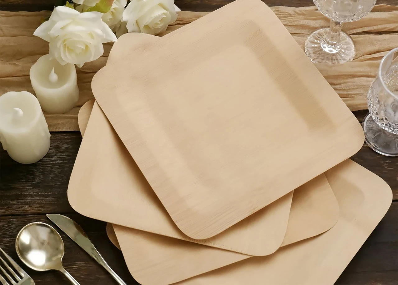 Bamboo plates Disposable bamboo plates degradable cake plates Western dishes outdoor picnic environmental tableware