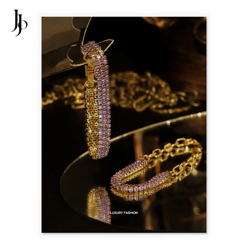 JOJO Fashion 2023 chic purple zircon crystals bracelets dainty 18k gold plated brass bracelets women luxury