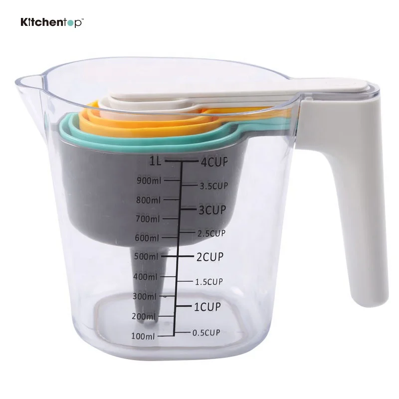 Amazon hot sell Home gadgets one-stop baking 9pcs AS and ABS material measuring cup with funnel and spatula