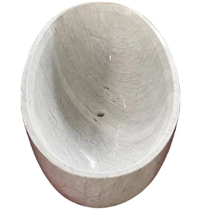 White marble bathtub for bathroom in polished oval