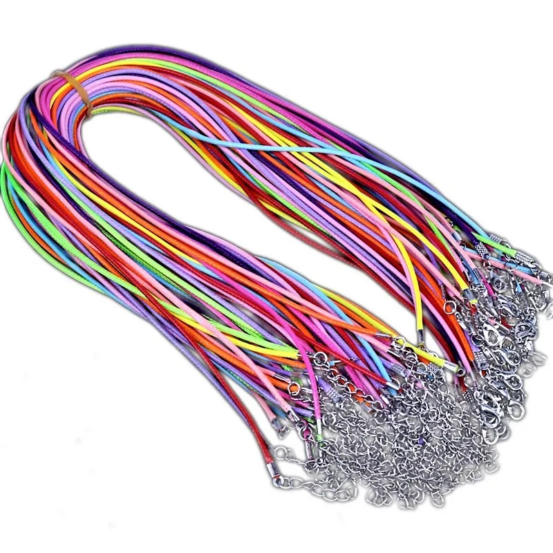 100PCS 45/50/60/70 cm Black Braid Wax Cord DIY Pendant Necklace Jewelry Making Handmade Leather Rope Steel Clasp String Chain