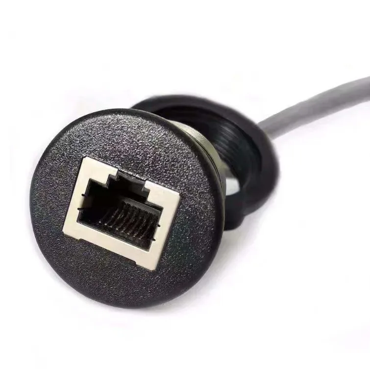 Shenzhen Manoson Black Waterproof Round Panel Mount CAT5E RJ45 Male To Female Ethernet Extension Network Cable