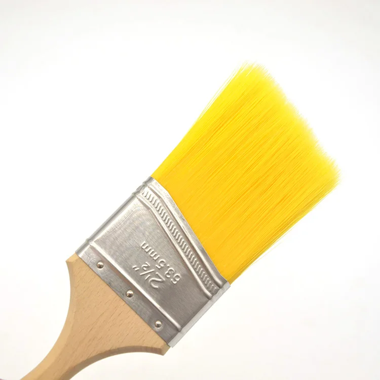 High Quality Yellow Wooden Long Handle PBT Synthetic Tapered Filament Angle Sash Paint Brushes