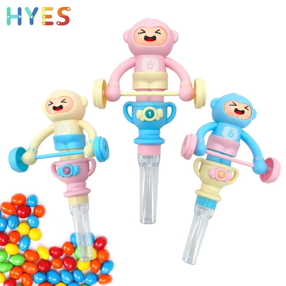 Huiye Popular Candy Toys Monkey Weightlifting Man Multi Style Cartoon Toys With Candy Filled In Bulk Candy Toys For Kids Gifts