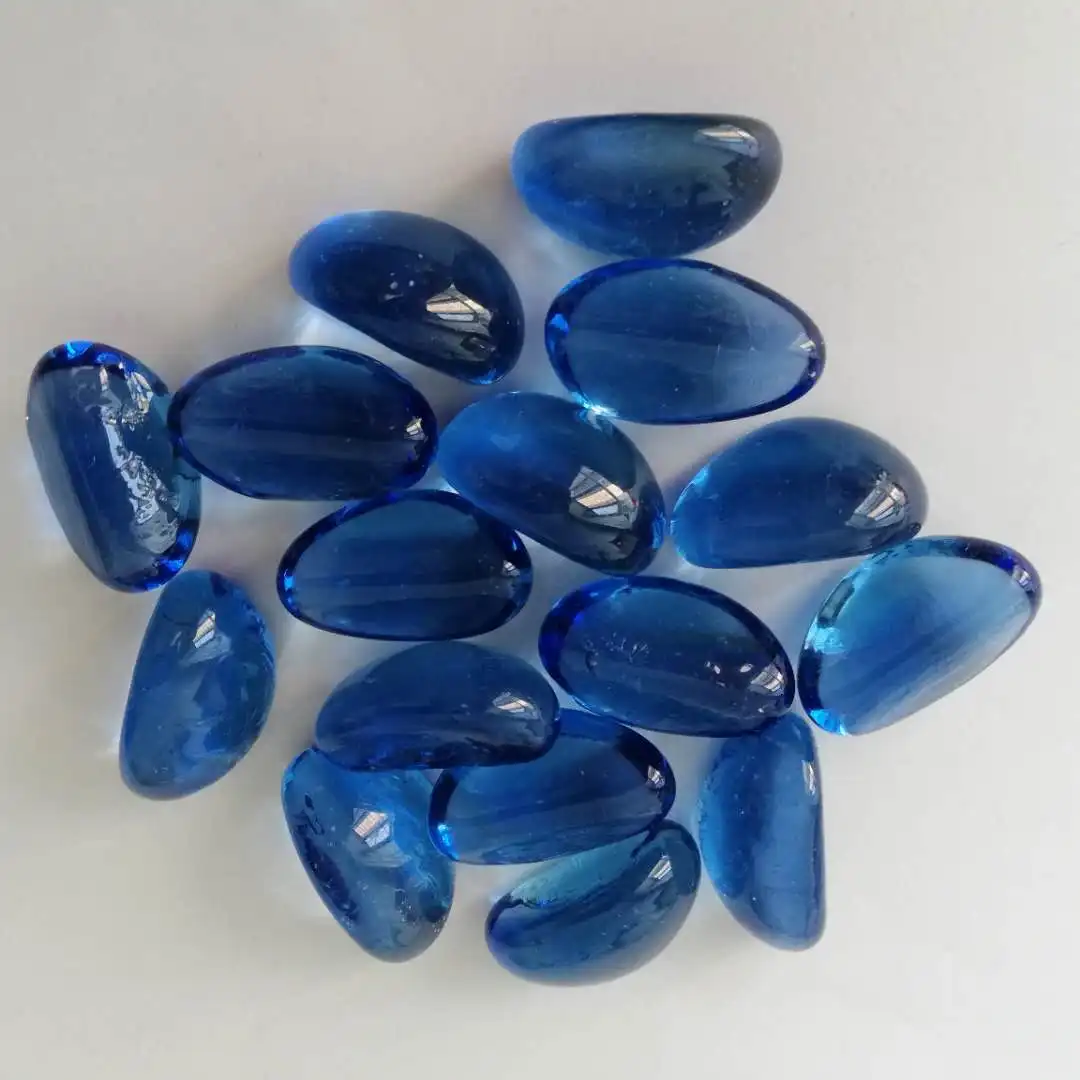 Aqua Blue Frosted Cashew Glass Pebble for Fish Tank Decoration