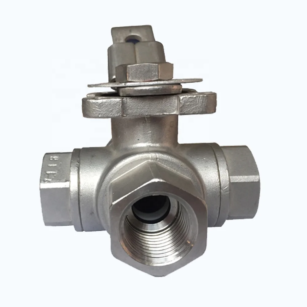 Thread Connection 1000WOG Stainless Steel Three Way Ball Valve with Platform SS316 Material T Type