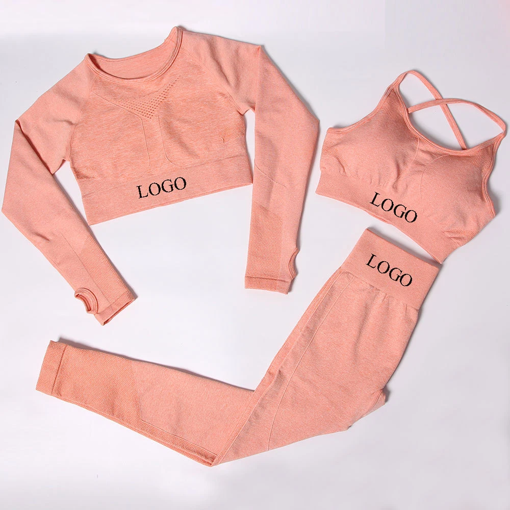 Seamless Yoga Set Fitness Sports 3 Piece Gym Clothing Women Workout Sets Yoga Top And Sportswear Suit