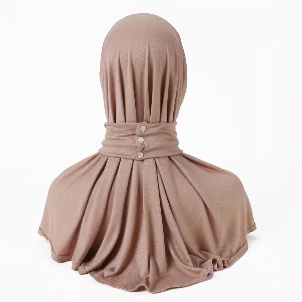 2022  High Quality Newest Design Scarf  Muslim Elastic Tie Back Button Modal Cotton Jersey Hijab For Women Summer Shawls
