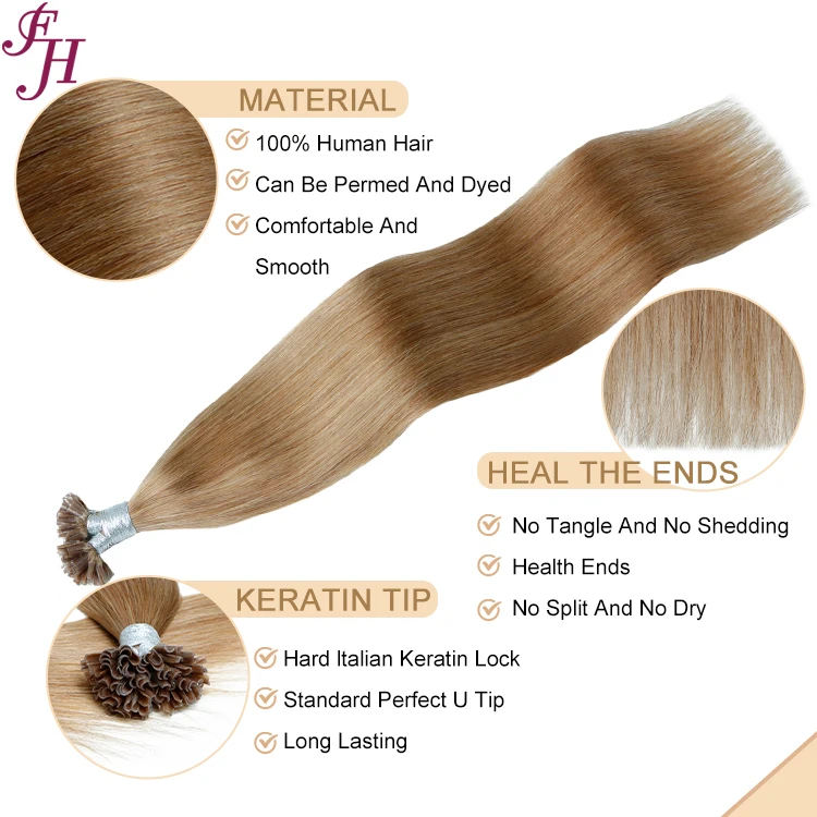 FH pre bonde hair extension keratin u tip remy Russian double drawn u tip straight hair extension