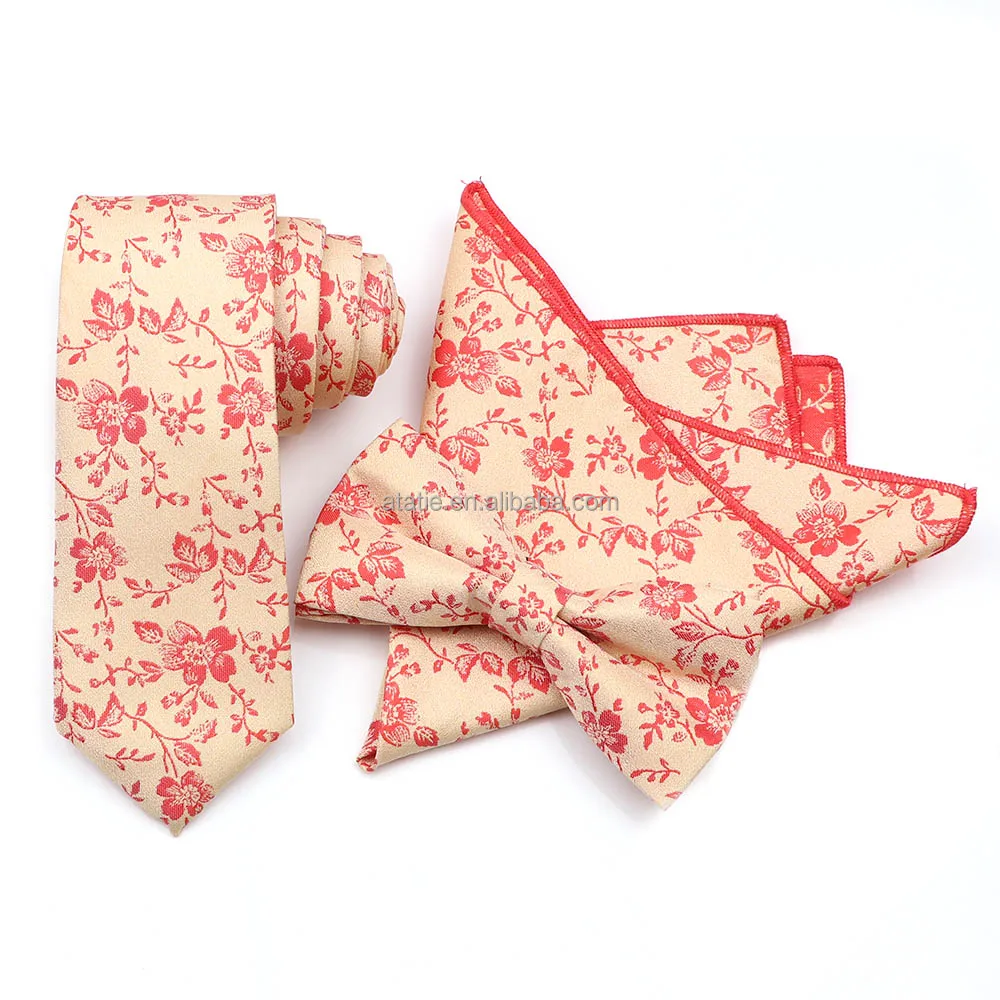 Floral Jacquard 6cm Necktie Sets Men Bow Tie Pocket Square Butterfly Wedding Handkerchief Cravat Gift Accessory