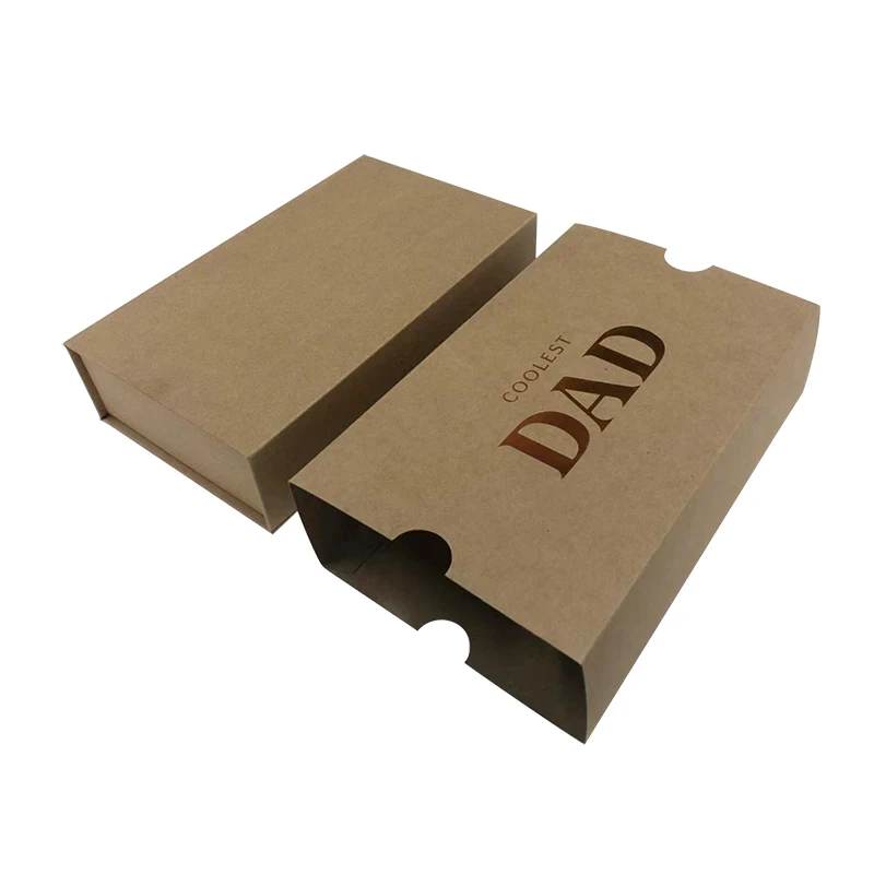 Eco Friendly Brown Kraft Paper Foldable Drawer Gift Box Custom Luxury Socks Drawer Sliding Packaging Box With Plastic Sleeve