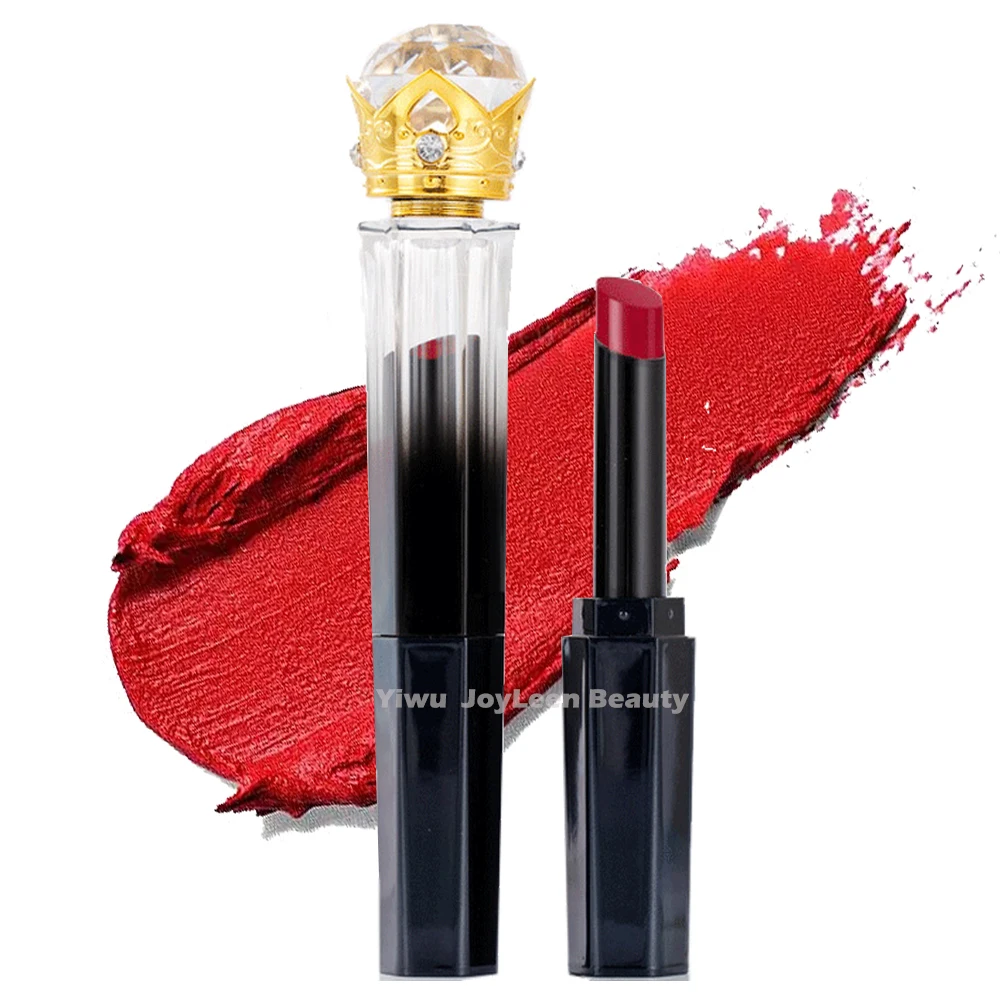 Crown Diamond Tube Lipstick Velvet Matte Luxury Long lasting Slim Vegan Red Nude Brown Purple Private Label Lipstick Cosmetics