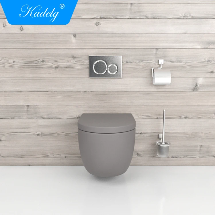 Ceramic Wc Toilet Bowl Matte Grey P Trap Wall Hung Toilet With Bidet