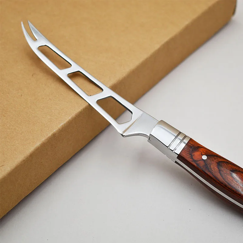 Top Sale Laguiole Cheese Cutter Set New Design Wooden Handle Stainless Steel Knife Kitchen Table Accessories Rubber Gift Box