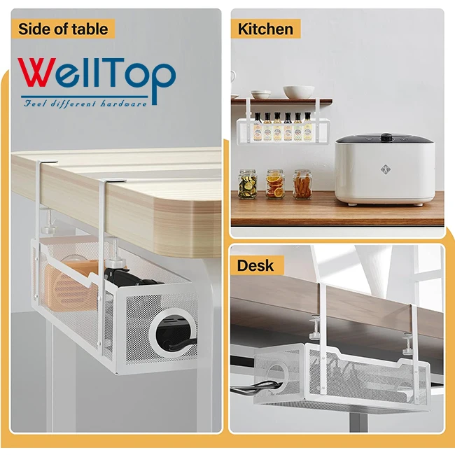 Factory Low Price Adjustable Under Desk Wire Organizer Sturdy Metal Mesh Cable Management Tray with Mounting Accessories