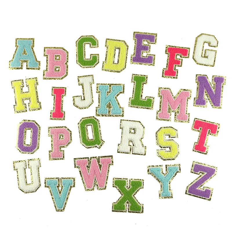 Custom Wholesale Chenille Letter Alphabet Patch Iron On Letter Chenille Patches Chenille Sequin Letter Patches