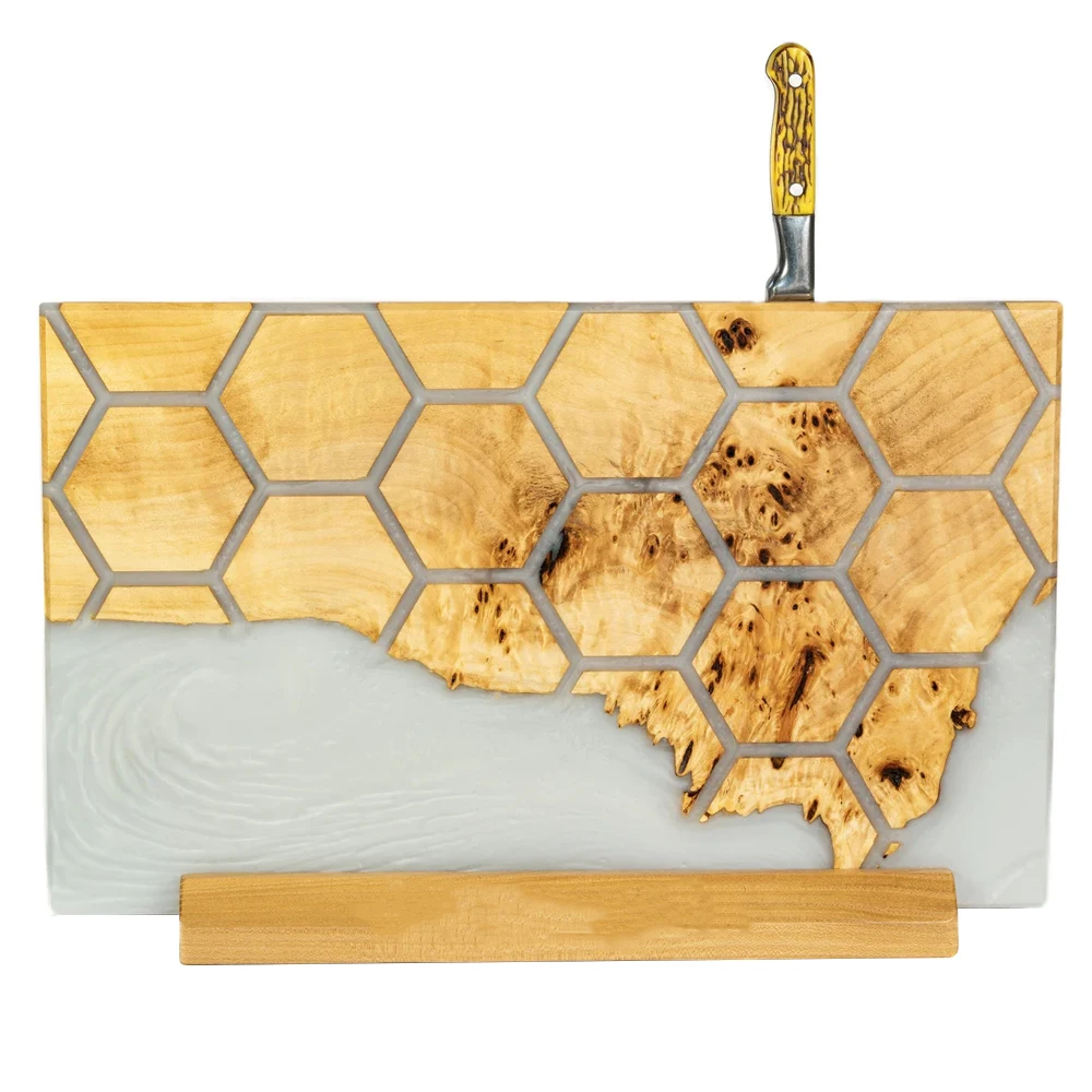 Premium wooden home kitchen strong magnetic knife block knife holder epoxy decorative with cutting board in set