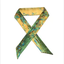 Оптовая продажа, женский тонкий шейный платок, сумка, шарф, Сумка с завязанной ручкой, маленький ленточный шарф