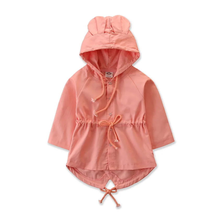 
2021 Hot Sale Baby Girl Coat Toddler Kids Girl windcheater Long sleeve hooded Pink Green cute rabbit clothes jacket 