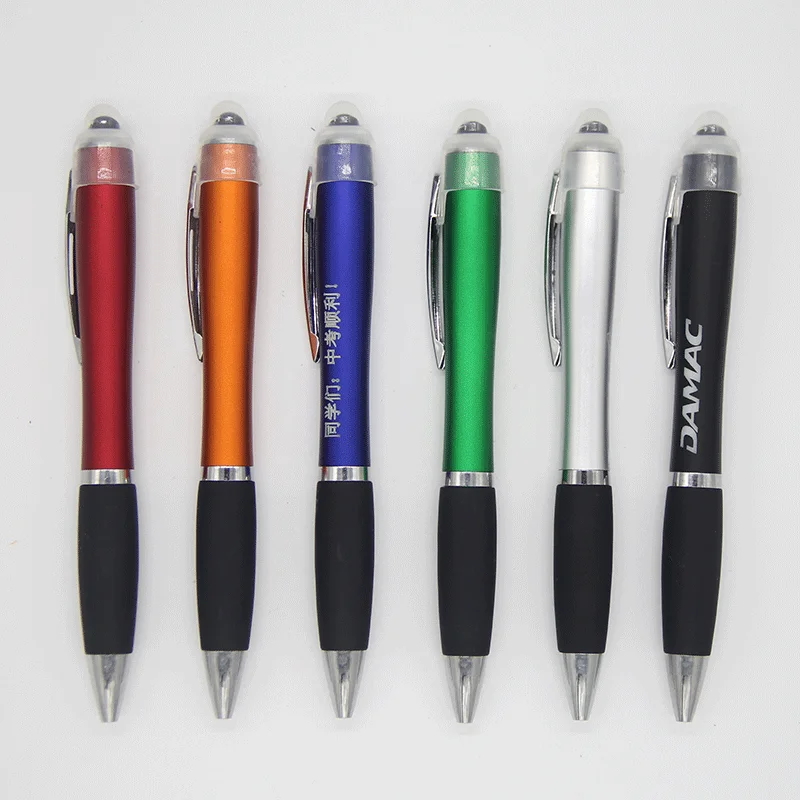 Custom promotional gift multi-function advertising logo LED light up pen with stylus