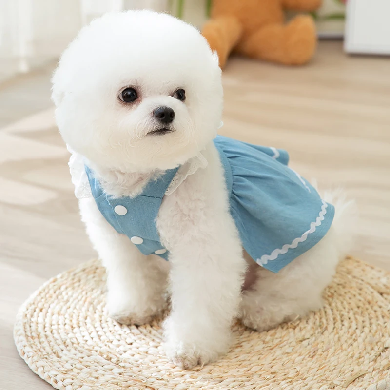 Cute Pets Dress Apparels Eco Friendly All Season Cotton Denim Fabric XS-XXL Dog Costume Pet Clothes Luxury for Dogs