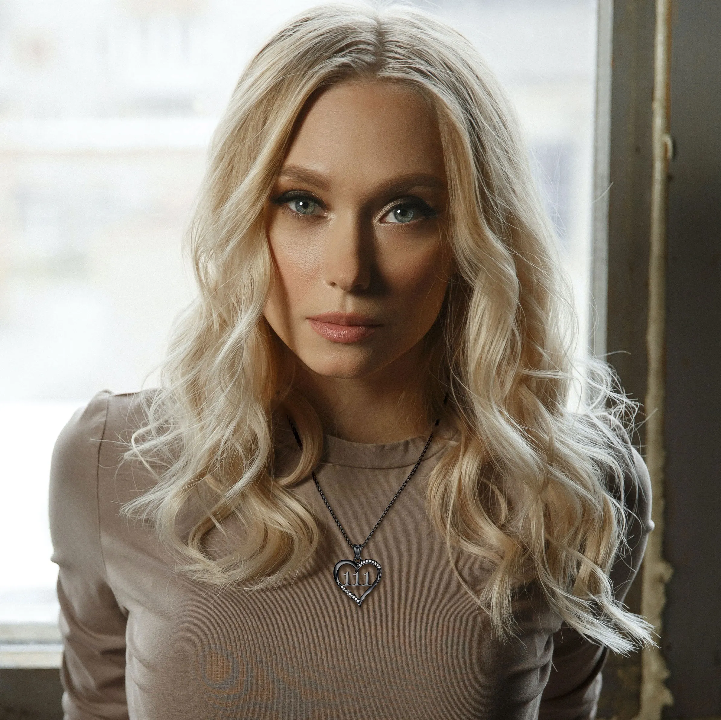 Merryshine Black Iron 925 Sterling Silver 111-999 444 Angel Numbers Heart Necklaces for Women