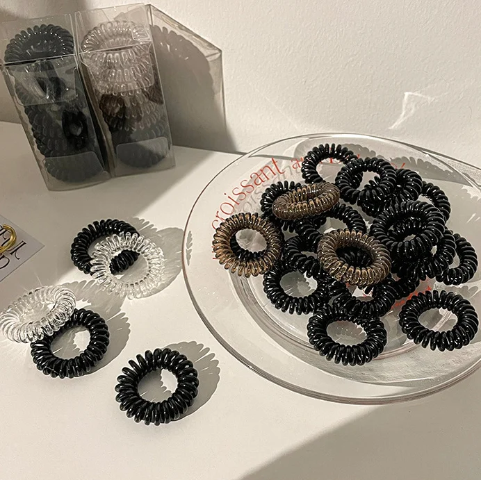 9PCS/BOX Telephone Wire Elastic Gum Rubber Band Bonytail Holders Women Spiraled Hair Ties Girls Hair Ring Rope Custom LOGO