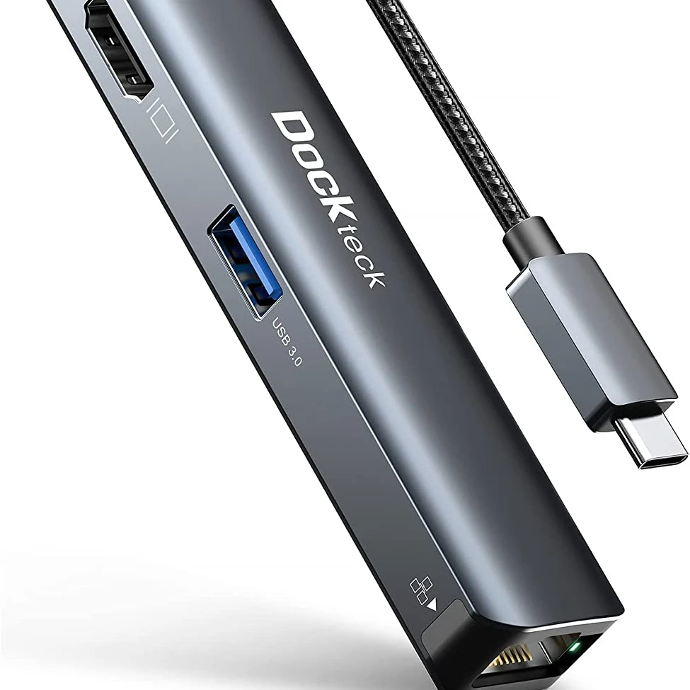 Dockteck 5 in 1 Hub with 4K 60Hz HDMI Ethernet Gigabit LAN Network and 3 USB 3.0 Ports USB C Hub Ethernet Adapter