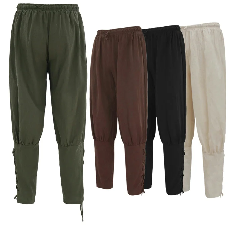 Medieval Pants Viking Pirate Costume For Men Women Pirate Trousers Lace Up Renaissance Pants Brown Black Plus Size Halloween