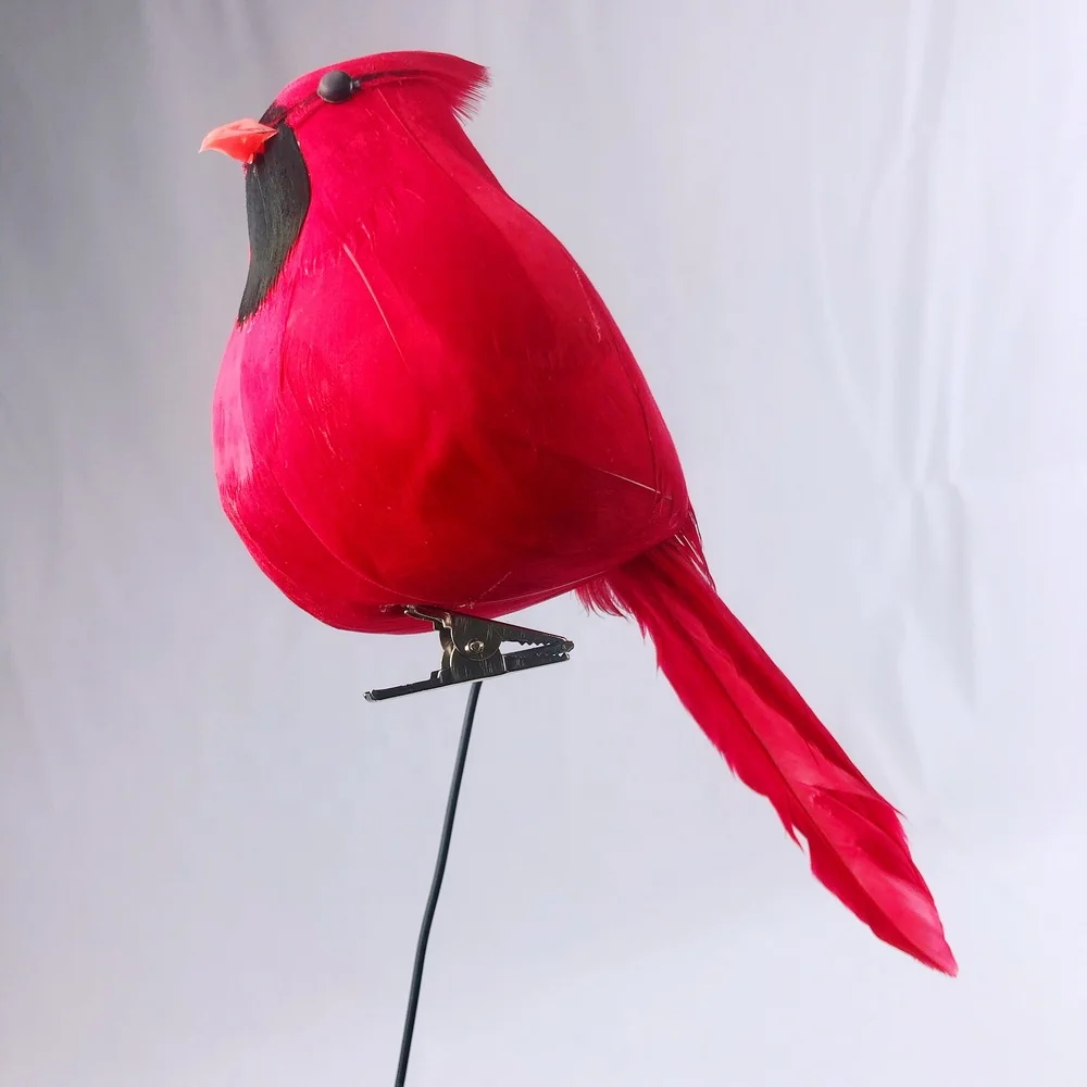 Feather Bird Red Cardinal Birds with Clips Christmas Tree Decor and Ornament